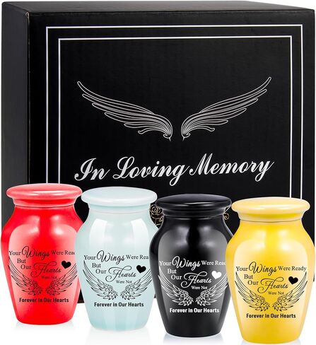 Small Urns for Human Ashes Ceramic Memorial Urns Mini Cremation Urns Set of 4 with Gift Box Angel Wings Decorative Urns Ashes Holder Sharing Personal Funeral Urn for Pet or Human Ashes in Saudi Arabia