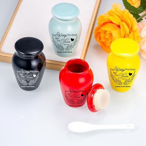 Small Urns for Human Ashes Ceramic Memorial Urns Mini Cremation Urns Set of 4 with Gift Box Angel Wings Decorative Urns Ashes Holder Sharing Personal Funeral Urn for Pet or Human Ashes in Saudi Arabia