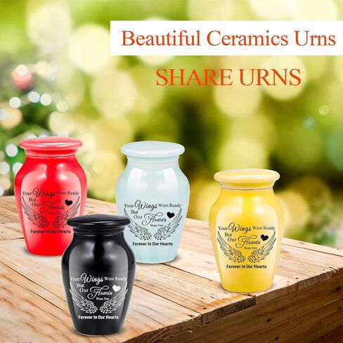 Small Urns for Human Ashes Ceramic Memorial Urns Mini Cremation Urns Set of 4 with Gift Box Angel Wings Decorative Urns Ashes Holder Sharing Personal Funeral Urn for Pet or Human Ashes in Saudi Arabia
