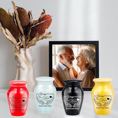 Small Urns for Human Ashes Ceramic Memorial Urns Mini Cremation Urns Set of 4 with Gift Box Angel Wings Decorative Urns Ashes Holder Sharing Personal Funeral Urn for Pet or Human Ashes in Saudi Arabia