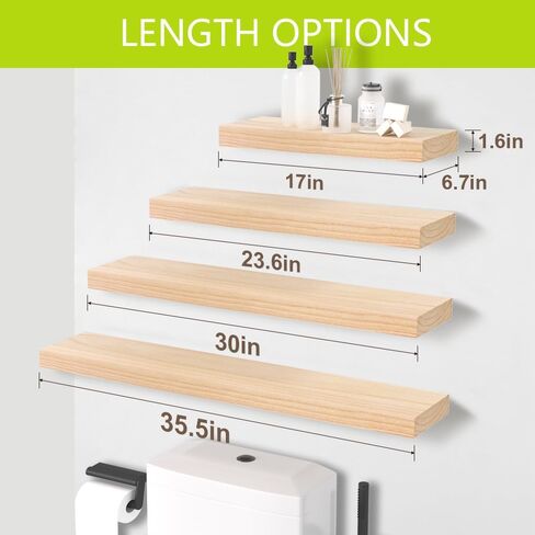 أرفف عائمة، رف حائط، خشب طبيعي صلب غير مكتمل للاستخدام بنفسك، طويل جدًا 35.5 بوصة، عبوة واحدة in Kuwait