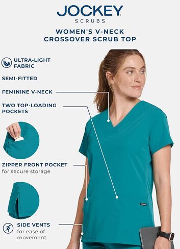 Jockey Women's Scrubs WOV-Neck Crossover Scrub Top in Saudi Arabia