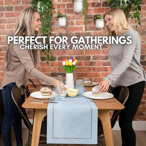 مفرش طاولة الخريف من Brio Trends، مفرش طاولة ذو خياطة زرقاء مغبرة مثالي لديكور المزرعة - مفرش طاولة أزرق فاتح مثالي لديكور المطبخ الأزرق - Camino De Mesa Azul - (طوله 14 × 54 بوصة) in Kuwait