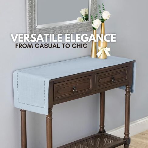 مفرش طاولة الخريف من Brio Trends، مفرش طاولة ذو خياطة زرقاء مغبرة مثالي لديكور المزرعة - مفرش طاولة أزرق فاتح مثالي لديكور المطبخ الأزرق - Camino De Mesa Azul - (طوله 14 × 54 بوصة) in Kuwait