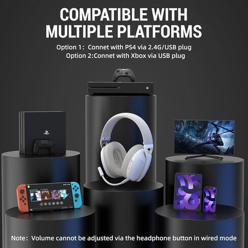 سماعة ألعاب L80 لاسلكية خفيفة الوزن ومقبس صوت 3.5 مم مع ميكروفون لجهاز PS5 PS4 والكمبيوتر اللوحي المحمول 2.4 جيجا هرتز وبلوتوث 5.3 وبطارية 50 ساعة باللون الأبيض in Saudi Arabia