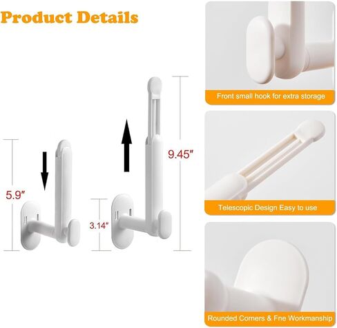 حامل عصابة الرأس 3 عبوات من حامل ربطات الشعر القابل للتعديل، منظم لاصق لإكسسوارات الشعر للفتيات، منظم تخزين لعصابات الرأس، ربطات الشعر، لباب خزانة الحائط، أبيض، WL001HR in Kuwait