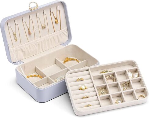Vlando Jewelry Travel Box 2 Layer Travel Jewelry Case PU Leather Jewelry Organizer for Necklace Earring Storage Mothers Day Gifts for Mom Girls Women (Grey) in Saudi Arabia