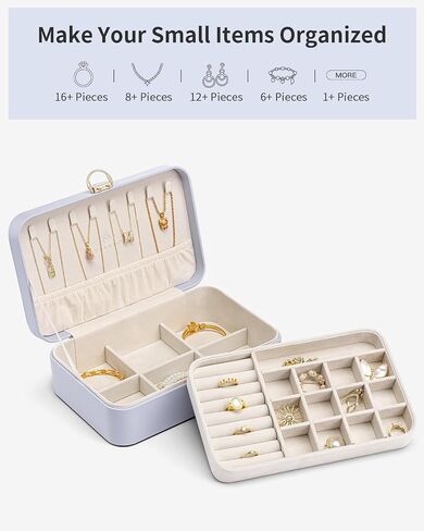 Vlando Jewelry Travel Box 2 Layer Travel Jewelry Case PU Leather Jewelry Organizer for Necklace Earring Storage Mothers Day Gifts for Mom Girls Women (Grey) in Saudi Arabia
