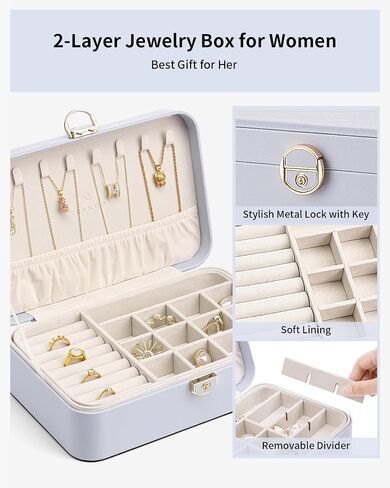 Vlando Jewelry Travel Box 2 Layer Travel Jewelry Case PU Leather Jewelry Organizer for Necklace Earring Storage Mothers Day Gifts for Mom Girls Women (Grey) in Saudi Arabia