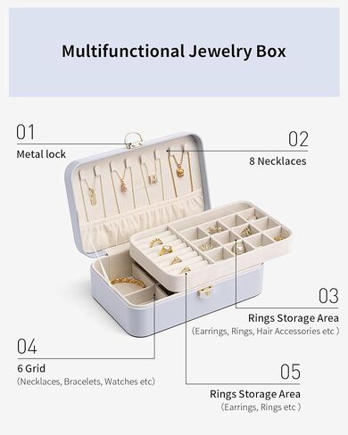 Vlando Jewelry Travel Box 2 Layer Travel Jewelry Case PU Leather Jewelry Organizer for Necklace Earring Storage Mothers Day Gifts for Mom Girls Women (Grey) in Saudi Arabia