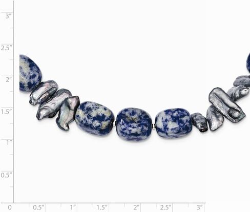 Solid 925 Sterling Silver Sodalite & Grey FW Cult. Simulated Pearl Necklace - with Secure Lobster Lock Clasp 16" in Saudi Arabia