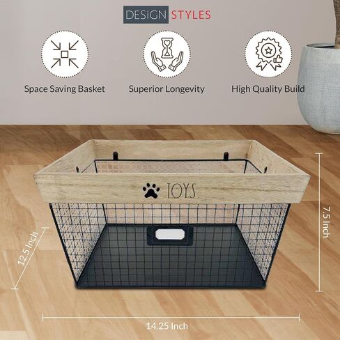 Designstyles Rae Dunn Decorative Pet Toy Storage Basket - Durable Cat and Dog Toy Basket Perfect for Organizing Chew Toys - Sturdy Metal Baskets for Storage of Pet Blankets & Leashes in Saudi Arabia