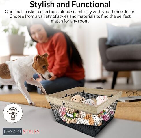 Designstyles Rae Dunn Decorative Pet Toy Storage Basket - Durable Cat and Dog Toy Basket Perfect for Organizing Chew Toys - Sturdy Metal Baskets for Storage of Pet Blankets & Leashes in Saudi Arabia