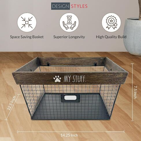 Designstyles Rae Dunn Decorative Pet Toy Storage Basket - Durable Cat and Dog Toy Basket Perfect for Organizing Chew Toys - Sturdy Metal Baskets for Storage of Pet Blankets & Leashes in Saudi Arabia