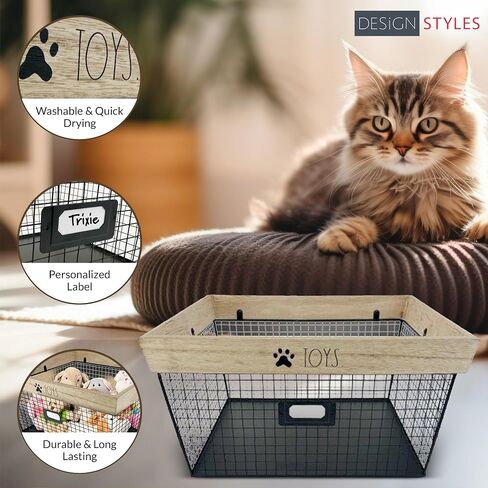 Designstyles Rae Dunn Decorative Pet Toy Storage Basket - Durable Cat and Dog Toy Basket Perfect for Organizing Chew Toys - Sturdy Metal Baskets for Storage of Pet Blankets & Leashes in Saudi Arabia