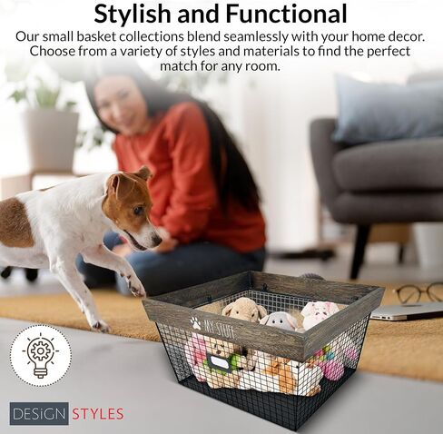 Designstyles Rae Dunn Decorative Pet Toy Storage Basket - Durable Cat and Dog Toy Basket Perfect for Organizing Chew Toys - Sturdy Metal Baskets for Storage of Pet Blankets & Leashes in Saudi Arabia