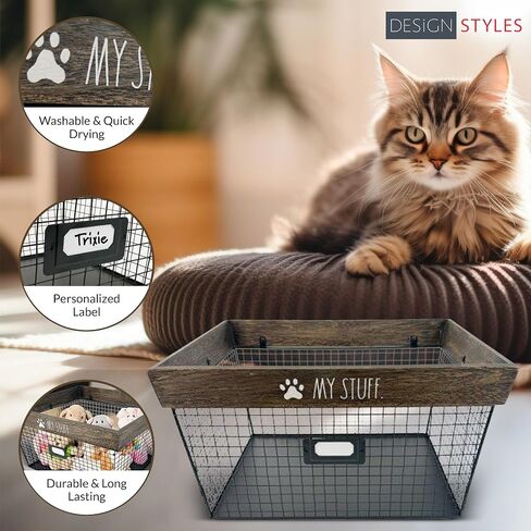 Designstyles Rae Dunn Decorative Pet Toy Storage Basket - Durable Cat and Dog Toy Basket Perfect for Organizing Chew Toys - Sturdy Metal Baskets for Storage of Pet Blankets & Leashes in Saudi Arabia