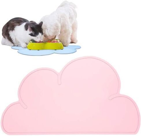 Silicone Dog Cat Bowl Mat, Waterproof Slip Resistant Silicone Pet Feeding Mat with High Lips, Cats and Dogs Food Placemat Tray, Raised Edges to Prevent Water Spills on Floors, Dishwasher Safe in Saudi Arabia