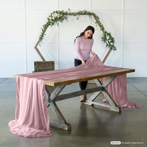 Bluekate Dusty Rose Chiffon Table Runner 120 Inches Long, 12 Pack of Table Runners. Sheer Fabric for Draping or Centerpiece Table Decorations. Gauze Wedding Arch Draping Fabric, Boho Table Runner in Kuwait