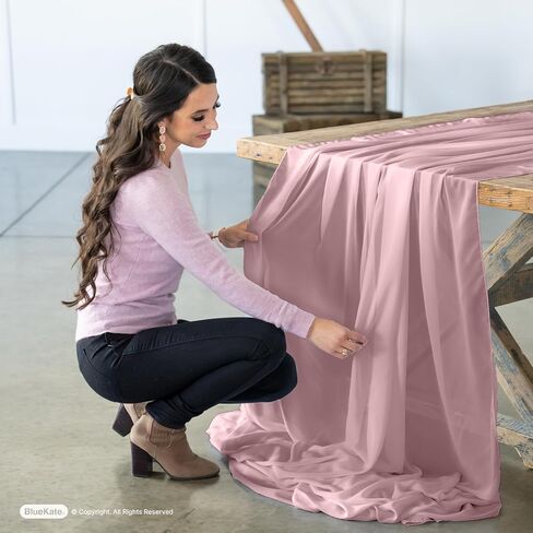 Bluekate Dusty Rose Chiffon Table Runner 120 Inches Long, 12 Pack of Table Runners. Sheer Fabric for Draping or Centerpiece Table Decorations. Gauze Wedding Arch Draping Fabric, Boho Table Runner in Kuwait