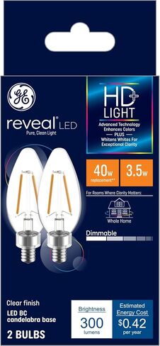 GE Reveal LED Light Bulbs, Candle Lights, 60 Watts, Clear Decorative B11 Bulbs, Medium Base (2 Pack) in Saudi Arabia