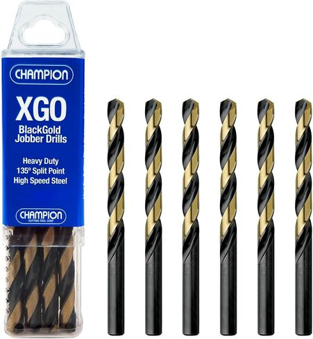 Champion Cutting Tool Heavy Duty BlackGold Jobber Drill Bits, 135 Degree Split Point: XGO-1/8 (12 pieces per pack)-MADE IN USA in Saudi Arabia