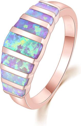 CiNily Women's Opal Rings,Create White Blue Pink Fire Opal Silver Plated Gemstone Ring Size 5-13 in Saudi Arabia