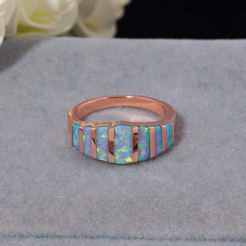 CiNily Women's Opal Rings,Create White Blue Pink Fire Opal Silver Plated Gemstone Ring Size 5-13 in Saudi Arabia