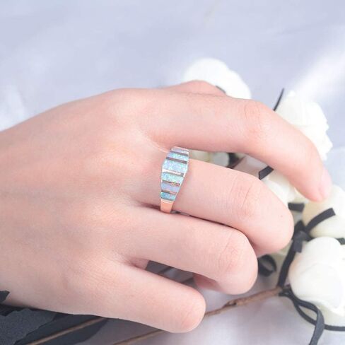 CiNily Women's Opal Rings,Create White Blue Pink Fire Opal Silver Plated Gemstone Ring Size 5-13 in Saudi Arabia