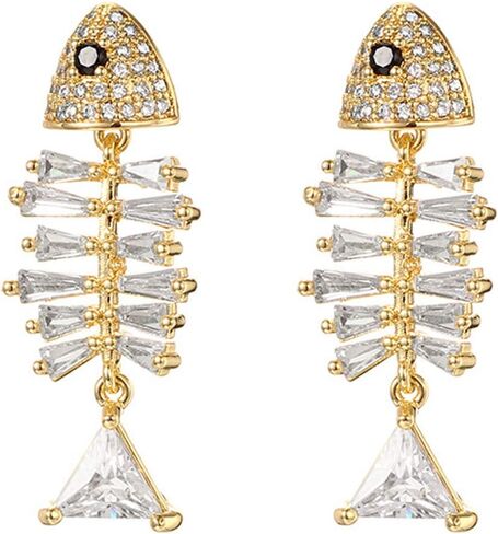 Fashion Alloy Skull Skeleton Earrings Bling Crystal Fish Dangle Drop Earrings in Kuwait