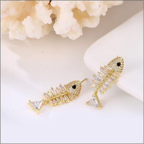 Fashion Alloy Skull Skeleton Earrings Bling Crystal Fish Dangle Drop Earrings in Kuwait