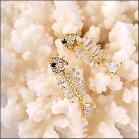 Fashion Alloy Skull Skeleton Earrings Bling Crystal Fish Dangle Drop Earrings in Kuwait