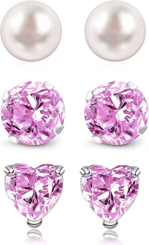 جوهرة الميلاد الفضة الاسترليني أقراط للفتيات في سن المراهقة الطفل هيبوالرجينيك آذان حساسة مريح 5mm صغيرة مكعب زركونيا اللؤلؤ مجموعات متعددة ثقب الغضروف النساء المجوهرات الهدايا in Kuwait