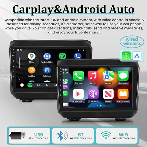 [2+32G] ستيريو سيارة Android لسيارة Jeep Wrangler JL 2018-2021 / Gladiator JT 2020-2021 Wireless Apple Carplay وAndroid Auto، وحدة رأس GPS مدمجة بشاشة لمس 9 بوصة مع DSP + كاميرا احتياطية AHD in Saudi Arabia