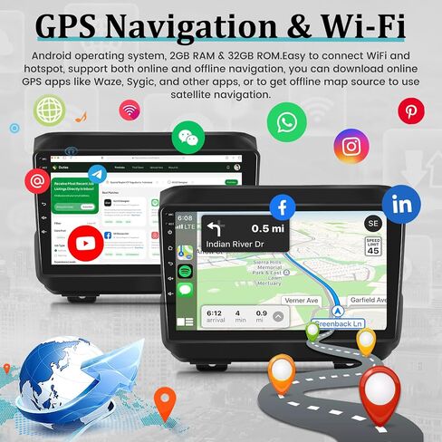 [2+32G] ستيريو سيارة Android لسيارة Jeep Wrangler JL 2018-2021 / Gladiator JT 2020-2021 Wireless Apple Carplay وAndroid Auto، وحدة رأس GPS مدمجة بشاشة لمس 9 بوصة مع DSP + كاميرا احتياطية AHD in Saudi Arabia