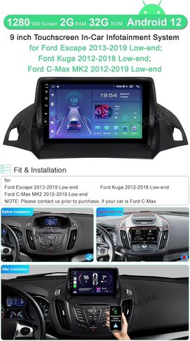 ASURE ترقية راديو ستيريو للسيارة Ford Escape 2013-2019 إصدار منخفض، 9 بوصة 4Core 2GB+32GB وحدة ملاحة GPS للسيارة Android مع Carplay Android Auto، مشغل شاشة لمس عالية الدقة 1280x800 in Saudi Arabia