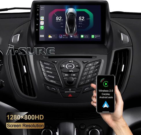 ASURE ترقية راديو ستيريو للسيارة Ford Escape 2013-2019 إصدار منخفض، 9 بوصة 4Core 2GB+32GB وحدة ملاحة GPS للسيارة Android مع Carplay Android Auto، مشغل شاشة لمس عالية الدقة 1280x800 in Saudi Arabia