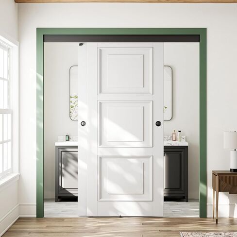 SMARTSMITH 5FT مجموعة أدوات الباب الالتفافية، مع 2 إصبع Pul، لخزانة الملابس، غرفة التخزين، مجموعة أدوات باب الخزانة، محامل كروية 3 بكرات، نظام بابين من الألومنيوم باللون الأسود in Kuwait