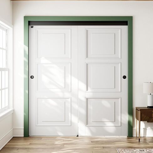 SMARTSMITH 5FT مجموعة أدوات الباب الالتفافية، مع 2 إصبع Pul، لخزانة الملابس، غرفة التخزين، مجموعة أدوات باب الخزانة، محامل كروية 3 بكرات، نظام بابين من الألومنيوم باللون الأسود in Kuwait