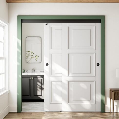 SMARTSMITH 5FT مجموعة أدوات الباب الالتفافية، مع 2 إصبع Pul، لخزانة الملابس، غرفة التخزين، مجموعة أدوات باب الخزانة، محامل كروية 3 بكرات، نظام بابين من الألومنيوم باللون الأسود in Kuwait