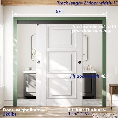 SMARTSMITH 5FT مجموعة أدوات الباب الالتفافية، مع 2 إصبع Pul، لخزانة الملابس، غرفة التخزين، مجموعة أدوات باب الخزانة، محامل كروية 3 بكرات، نظام بابين من الألومنيوم باللون الأسود in Kuwait