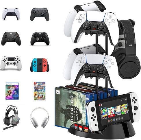 Controller Holder with Organizer Base, 2 Tiers Desk Gaming Controller Headset Stand with Cable Organizer for All Xbox PS4 PS5 Switch Pro Crontroller Gaming Accessories in Saudi Arabia