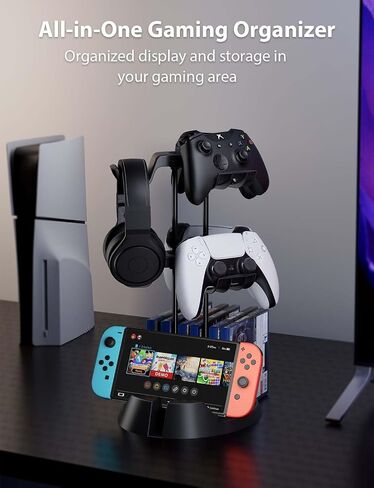 Controller Holder with Organizer Base, 2 Tiers Desk Gaming Controller Headset Stand with Cable Organizer for All Xbox PS4 PS5 Switch Pro Crontroller Gaming Accessories in Saudi Arabia