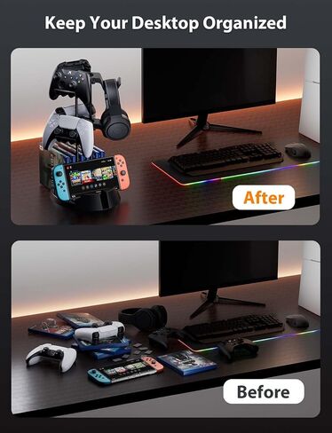 Controller Holder with Organizer Base, 2 Tiers Desk Gaming Controller Headset Stand with Cable Organizer for All Xbox PS4 PS5 Switch Pro Crontroller Gaming Accessories in Saudi Arabia