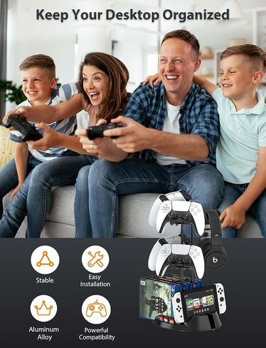 Controller Holder with Organizer Base, 2 Tiers Desk Gaming Controller Headset Stand with Cable Organizer for All Xbox PS4 PS5 Switch Pro Crontroller Gaming Accessories in Saudi Arabia