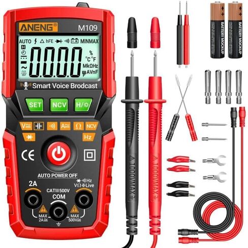 جهاز اختبار كهربائي للبث الصوتي متعدد الجيب من ANENG، 4000 عدد أوم متر لجهد التيار المتردد/التيار المستمر، التيار، NCV، المقاومة، الاستمرارية، السعة، الثنائيات، قياس درجة الحرارة، مقياس فولت للسيارات in Kuwait