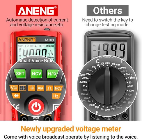 جهاز اختبار كهربائي للبث الصوتي متعدد الجيب من ANENG، 4000 عدد أوم متر لجهد التيار المتردد/التيار المستمر، التيار، NCV، المقاومة، الاستمرارية، السعة، الثنائيات، قياس درجة الحرارة، مقياس فولت للسيارات in Kuwait