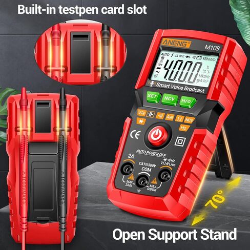 جهاز اختبار كهربائي للبث الصوتي متعدد الجيب من ANENG، 4000 عدد أوم متر لجهد التيار المتردد/التيار المستمر، التيار، NCV، المقاومة، الاستمرارية، السعة، الثنائيات، قياس درجة الحرارة، مقياس فولت للسيارات in Kuwait