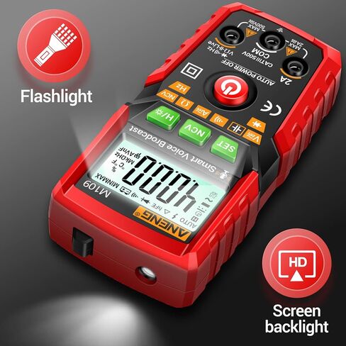 جهاز اختبار كهربائي للبث الصوتي متعدد الجيب من ANENG، 4000 عدد أوم متر لجهد التيار المتردد/التيار المستمر، التيار، NCV، المقاومة، الاستمرارية، السعة، الثنائيات، قياس درجة الحرارة، مقياس فولت للسيارات in Kuwait