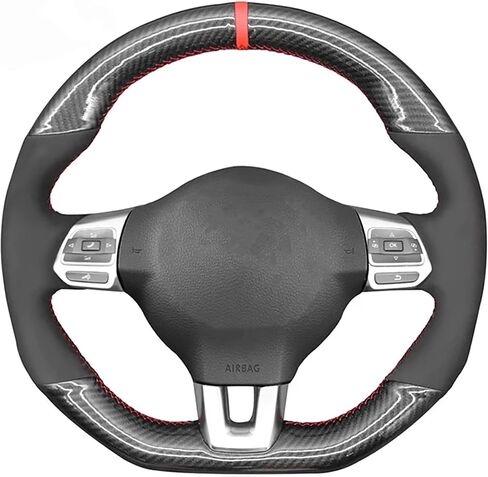 Loncky Custom Fit Stitched Black Genuine Leather Steering Wheel Cover for VW GTI 2010 2011 2012 2013 2014 / VW Jetta GLI 2012-2014 / VW Golf R 2012 2013 for VW Tiguan R-Line 2014-2016 Accessories in Saudi Arabia